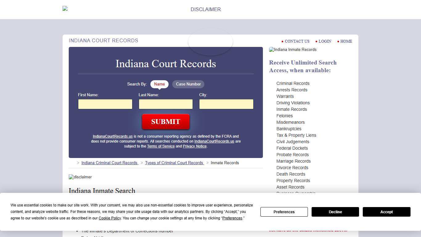 Indiana Inmate Search | IndianaCourtRecords.us